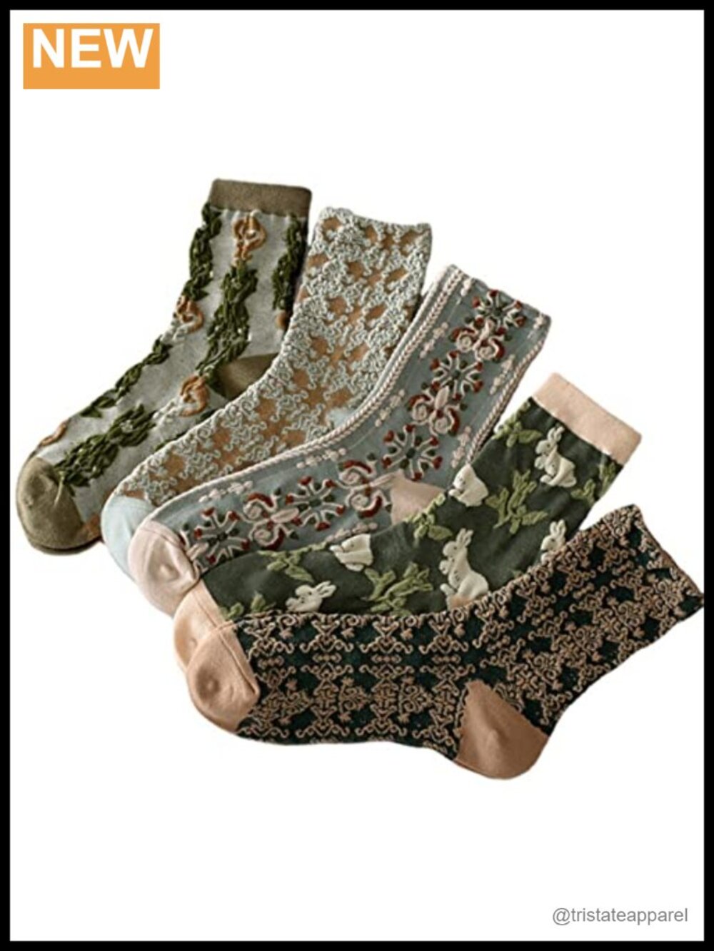 5 Pack Womens Floral Embroidered Cotton Blend Calf Socks Retro Cozy